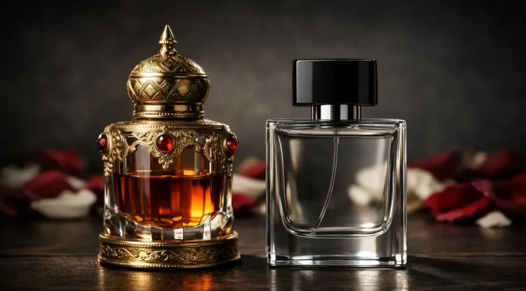 perfume árabe vs europeu comparação frascos