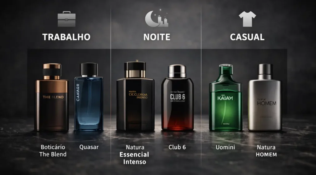 como escolher perfume masculino por ocasião: trabalho, noite, casual