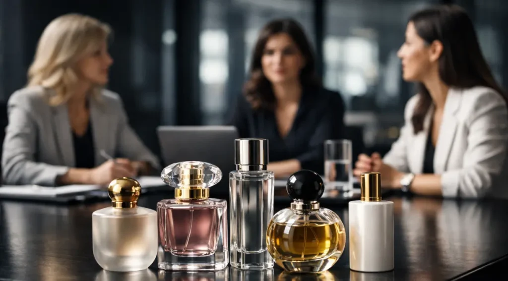 mulheres reunião escritório ambiente profissional perfume
