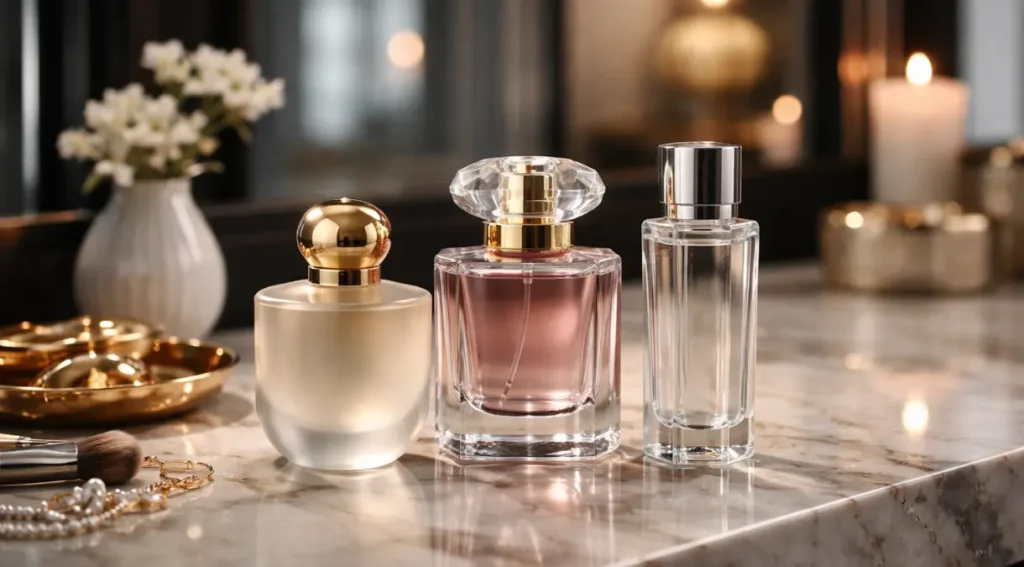 coleção de perfumes femininos para o trabalho, diferentes tipos