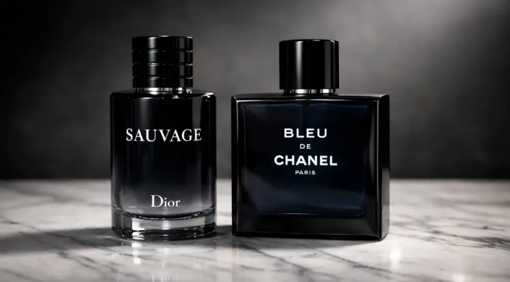 Sauvage Dior vs Bleu de Chanel comparativo frascos masculinos