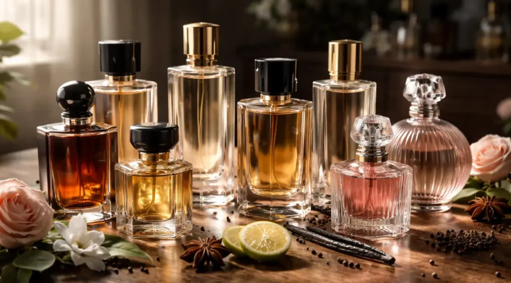 coleção de perfumes frascos diferentes famílias olfativas guia completo