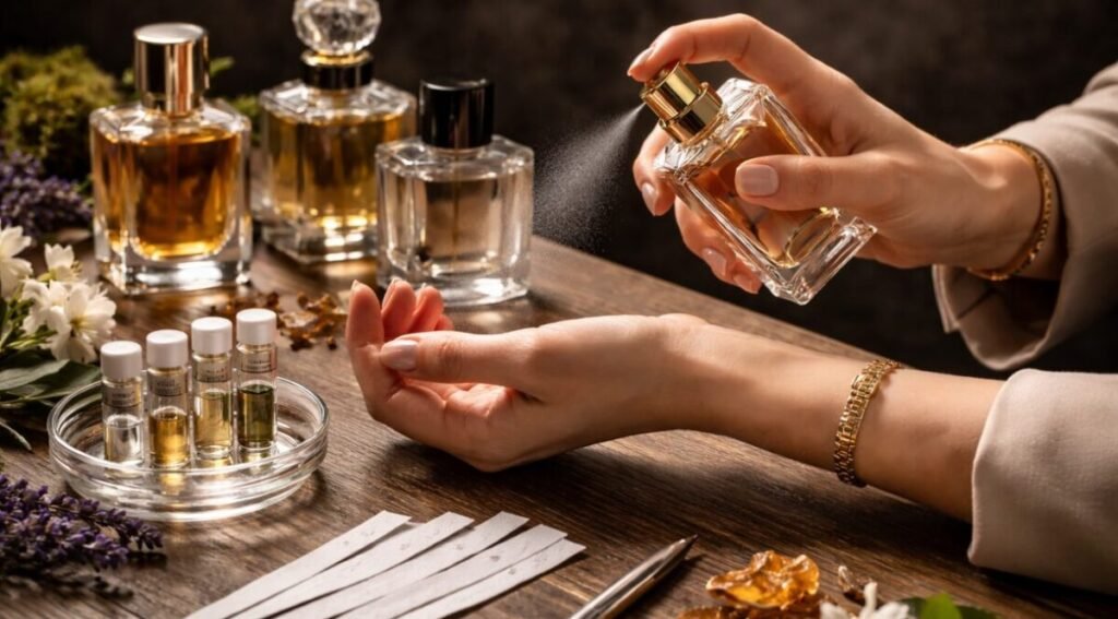como testar perfume notas olfativas pulso amostra