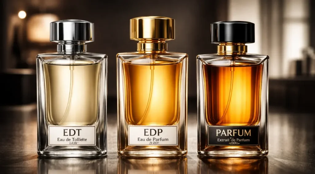 comparação entre parfum e eau de toilette, concentração, rendimento