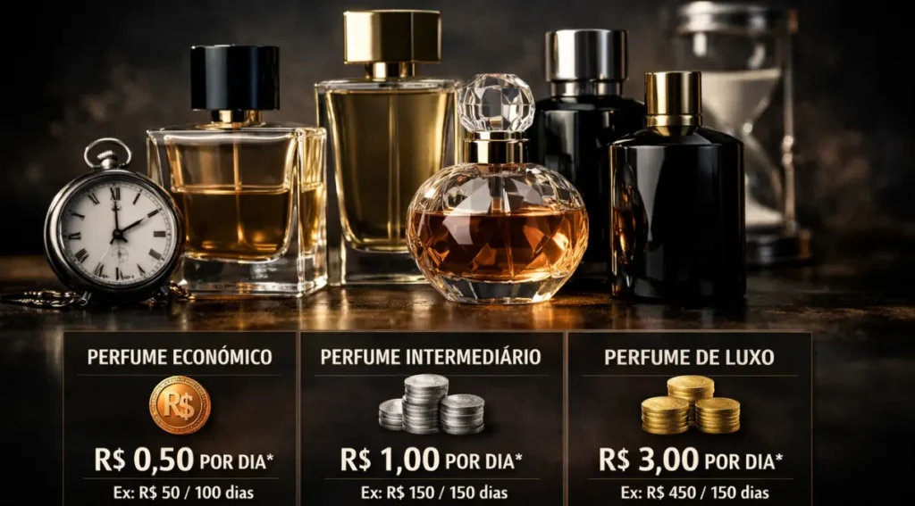 custo diário uso perfume cálculo preço faixa luxo intermediário