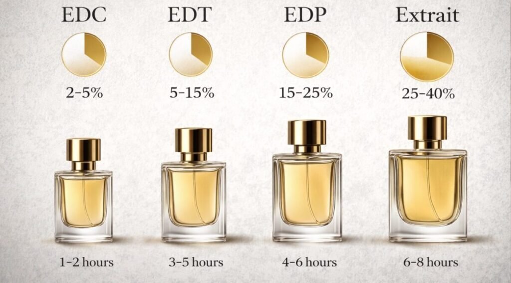comparativo concentrações perfume eau de toilette eau de parfum extrait diferença