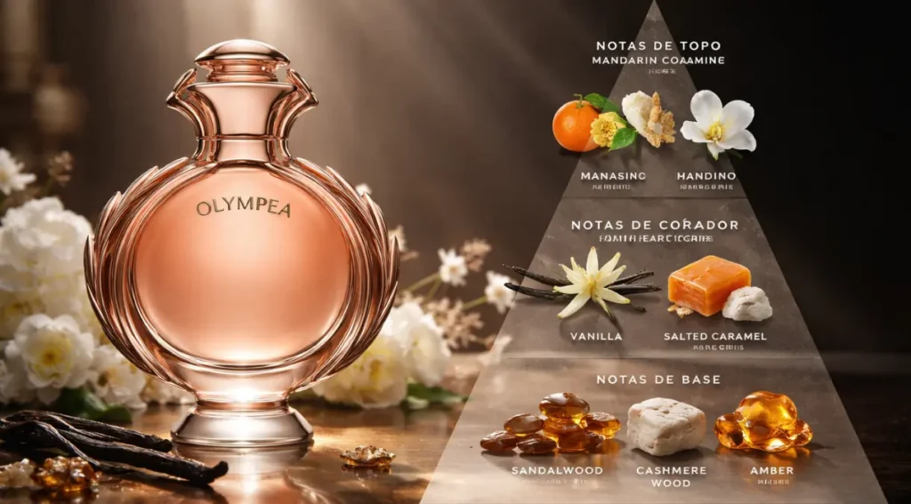 pirâmide olfativa olympéa paco rabanne notas topo coração base