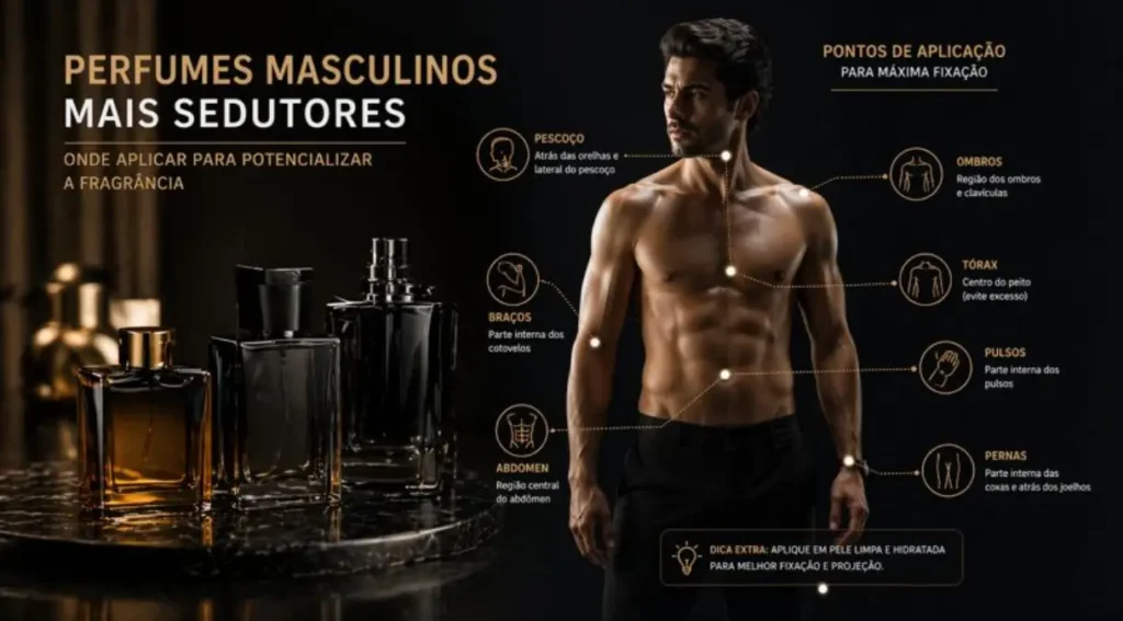 pontos de aplicação perfume masculino pescoço pulso cotovelo