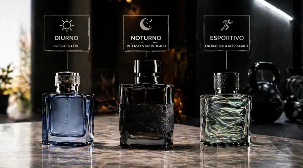 perfume masculino uso diário noite esportivo como escolher