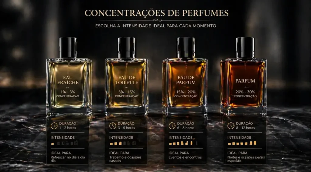 diferença EdT EdP parfum concentração perfume masculino