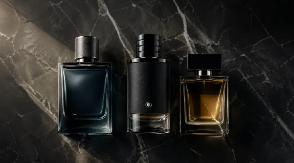 perfumes masculinos marcantes 2026 flatlay elegante