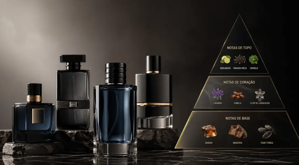 pirâmide olfativa perfume masculino notas topo coração base