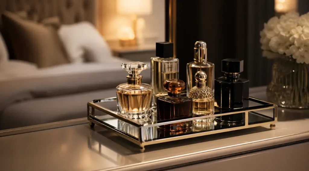 coleção de perfumes para o dia a dia organização frascos