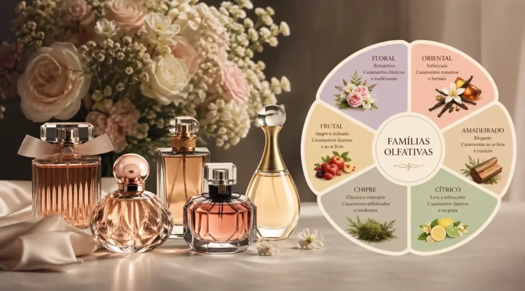 roda olfativa famílias fragrâncias perfume casamento feminino guia