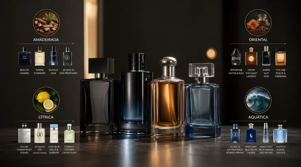 famílias olfativas perfumes masculinos casamento infográfico