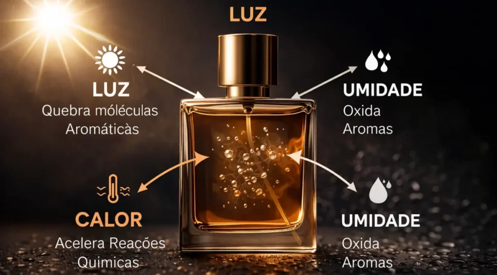 inimigos do perfume luz calor umidade degradação fragrâncias