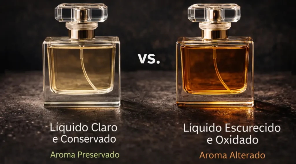 perfume oxidado cor escurecida comparação perfume conservado