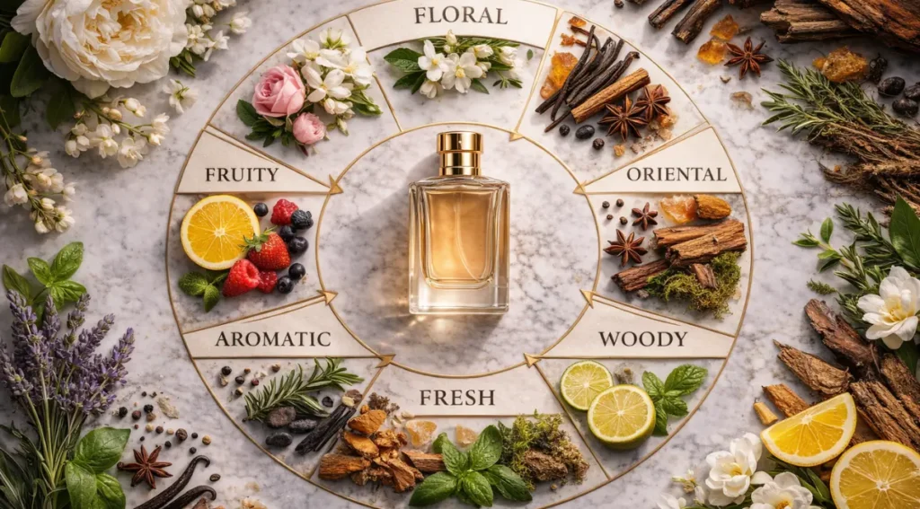 infográfico famílias olfativas perfumes classificação
