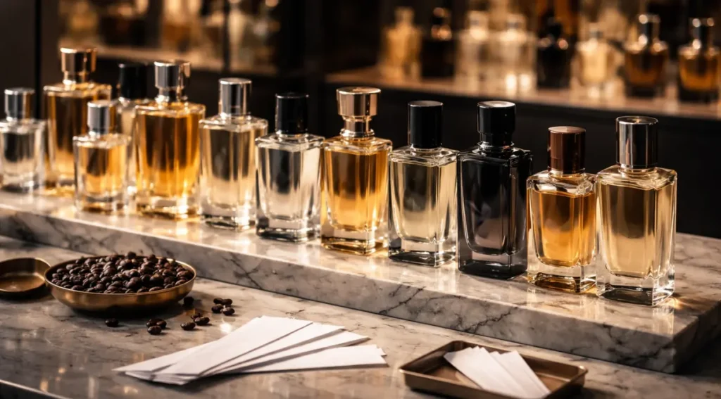 como escolher um perfume bancada perfumaria testadores