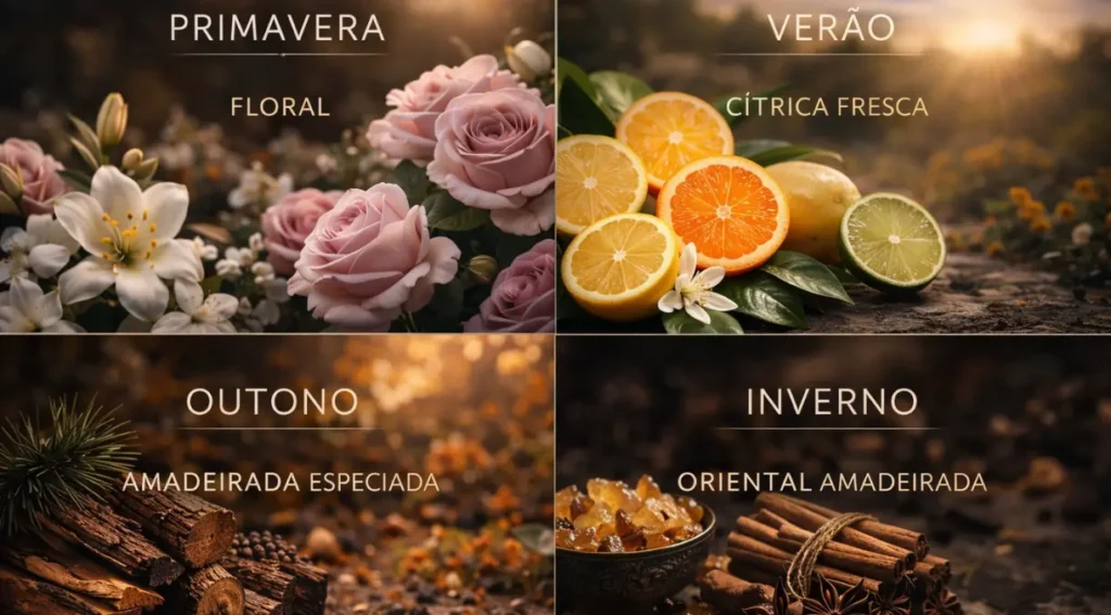 perfume por estação verão inverno outono primavera famílias olfativas