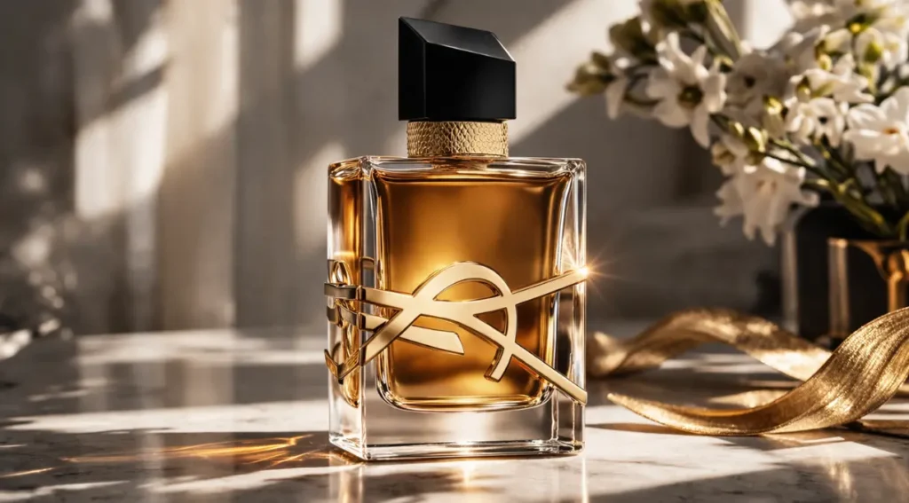 frasco Libre YSL EDP dourado logo detalhe presentear