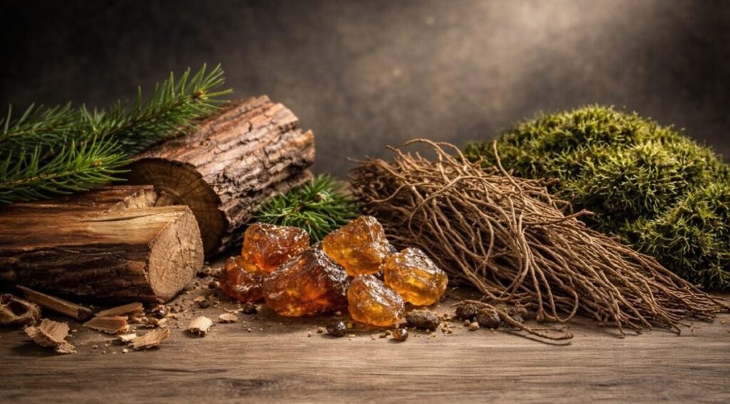 ingredientes notas de base perfume sândalo vetiver âmbar