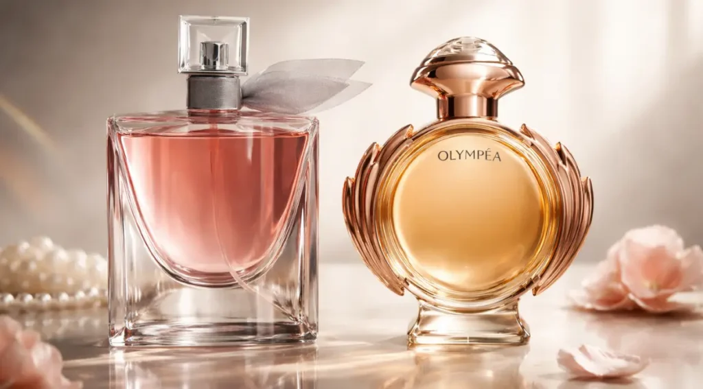 comparação La Vie Est Belle vs Olympéa frascos perfumes femininos importados 2026