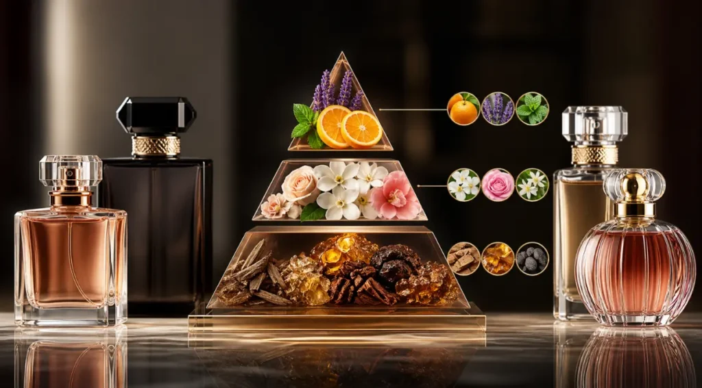 pirâmide olfativa notas topo coração fundo perfume como funciona