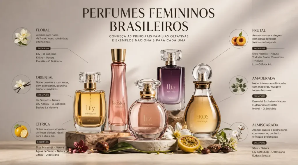 famílias olfativas perfumes femininos guia visual
