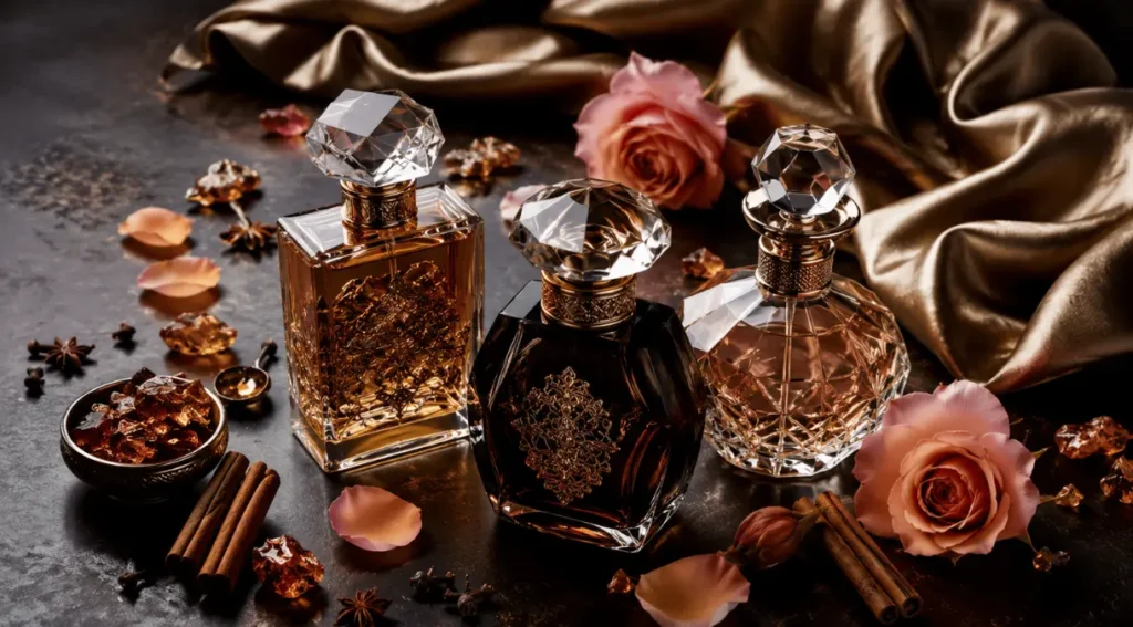 perfumes orientais femininos frascos especiarias âmbar