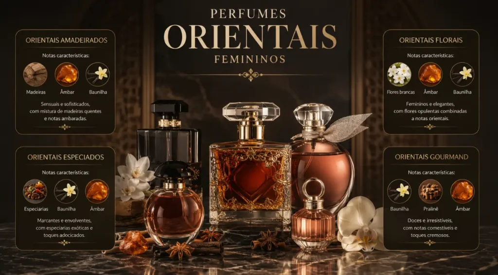 subfamilias perfumes orientais femininos floral especiado madeiroso gourmand
