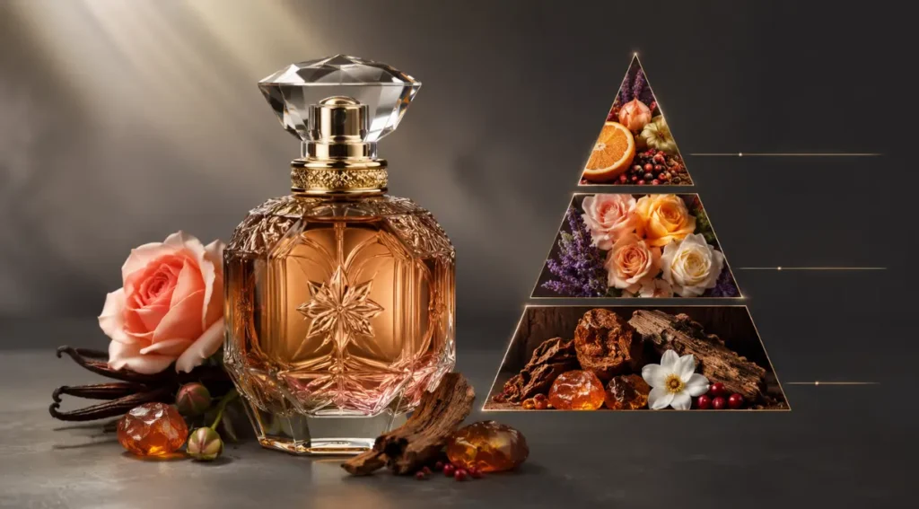 piramide olfativa perfume oriental feminino notas topo coração base