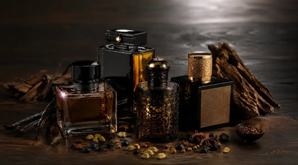 perfumes orientais masculinos frascos elegantes especiarias oud