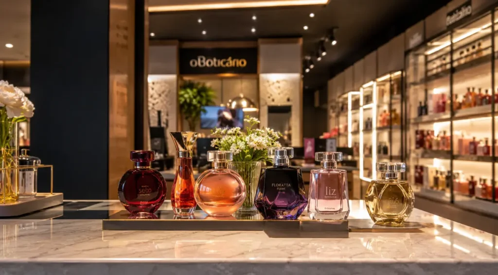 loja boticario perfumes femininos expositor 2026