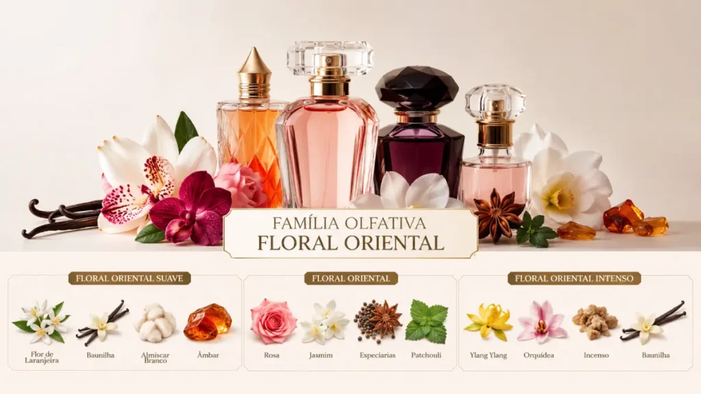subfamílias floral oriental suave especiado frutado infográfico perfumaria
