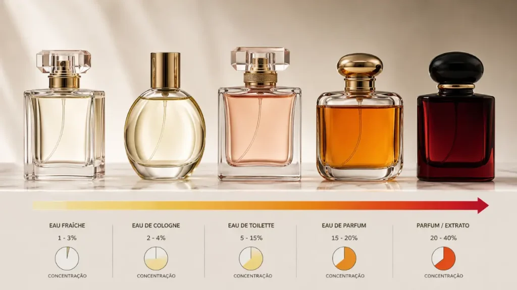escala concentração perfume extrato eau de parfum toilette cologne