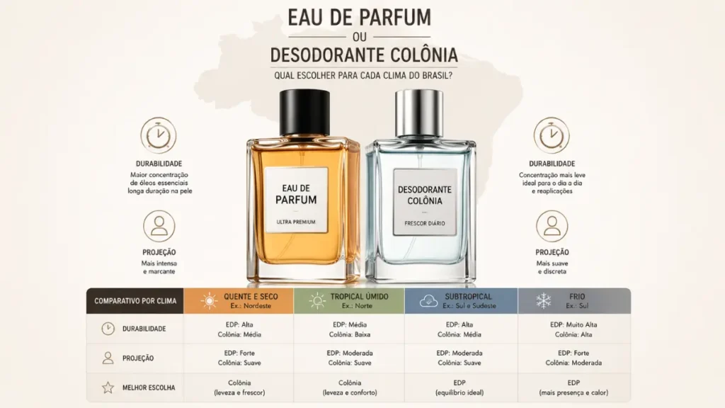 comparativo eau de parfum desodorante colônia clima quente frio durabilidade