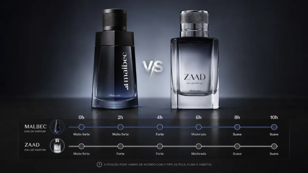comparativo fixação Malbec Zaad horas perfume masculino