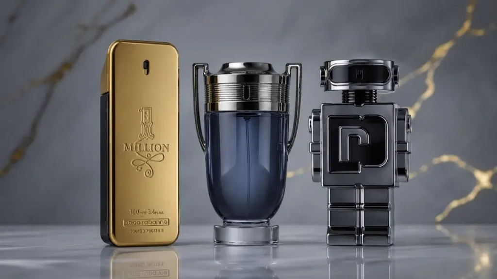 perfumes Rabanne 1 Million Invictus Phantom frascos icônicos