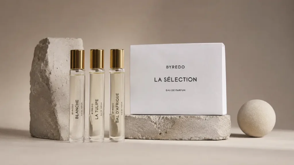 perfume Byredo embalagem minimalista frasco edp nicho luxo