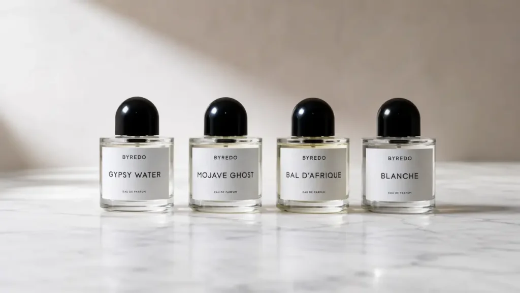 perfumes icônicos Byredo Gypsy Water Mojave Ghost Bal d'Afrique Blanche comparação