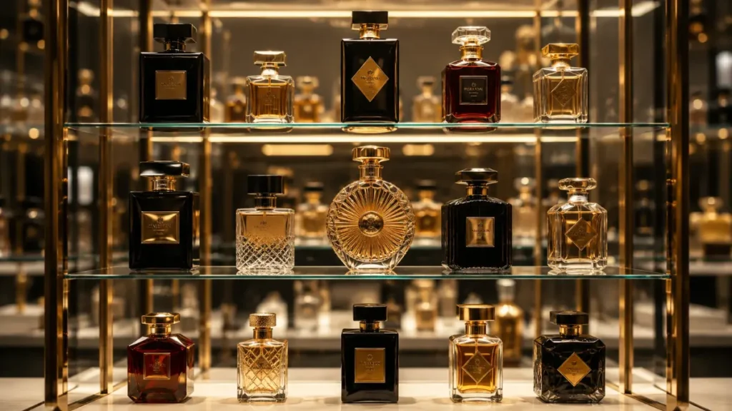 perfumes elixir extrait luxo vitrine loja 2026