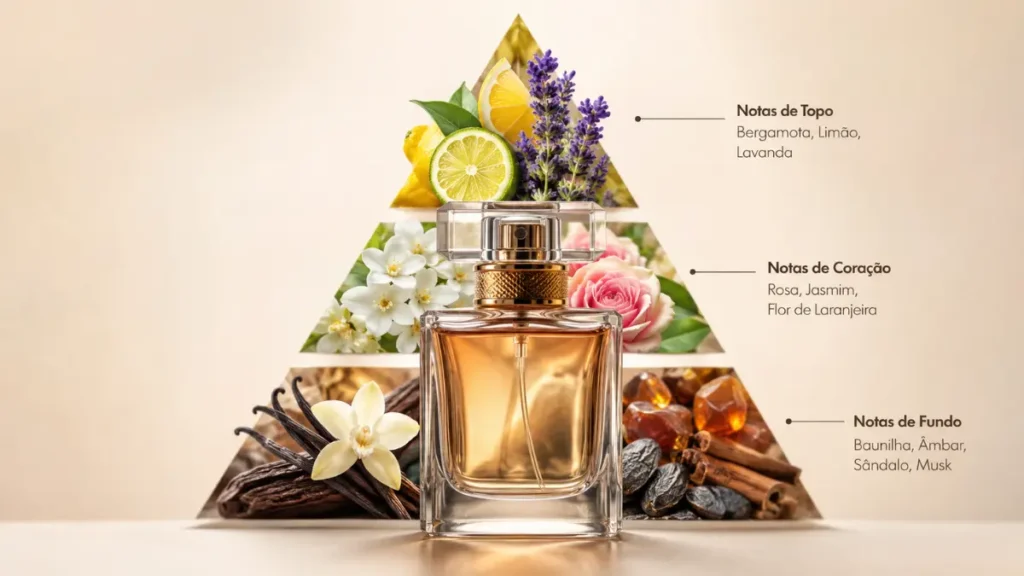 pirâmide olfativa notas topo coração fundo perfume rastro