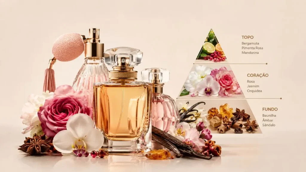 pirâmide olfativa floral oriental ingredientes topo coração fundo