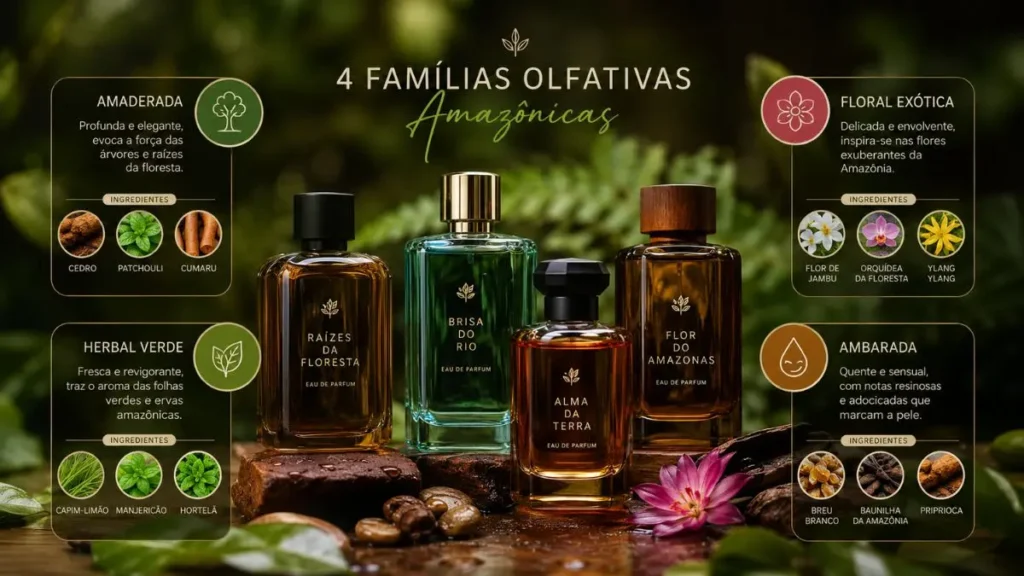 famílias olfativas perfume amazônico tabela comparativa ingredientes