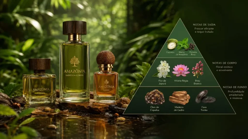 pirâmide olfativa perfume amazônico notas de topo coração base