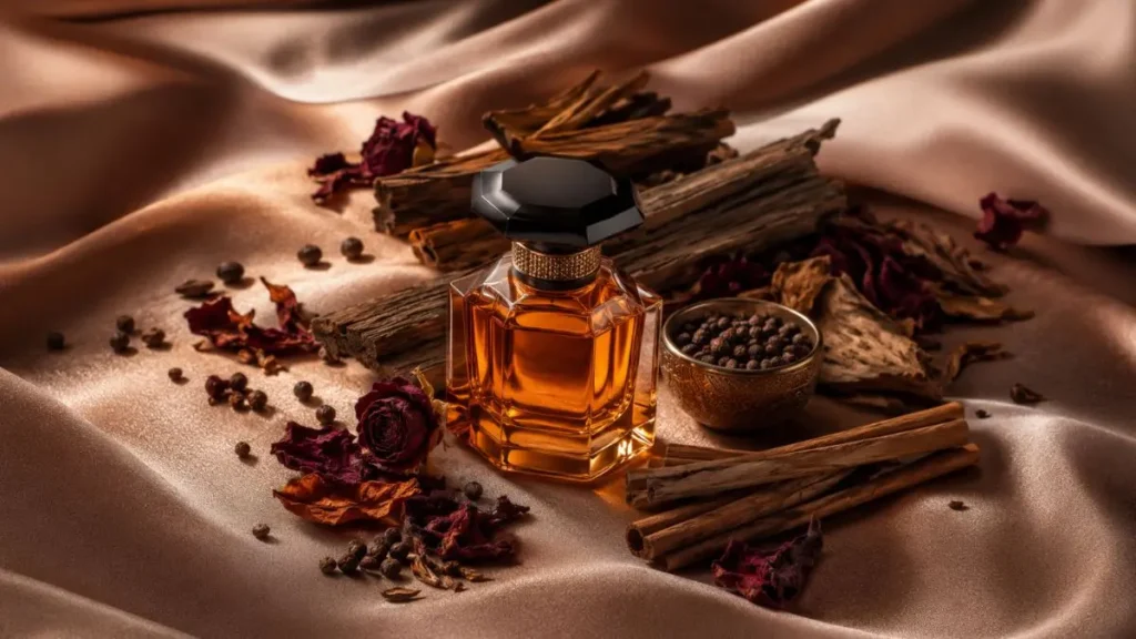 perfume floral oriental ingredientes âmbar rosa sândalo especiarias