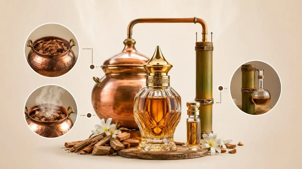 técnica produção attar deg bhapka destilação tradicional indiana