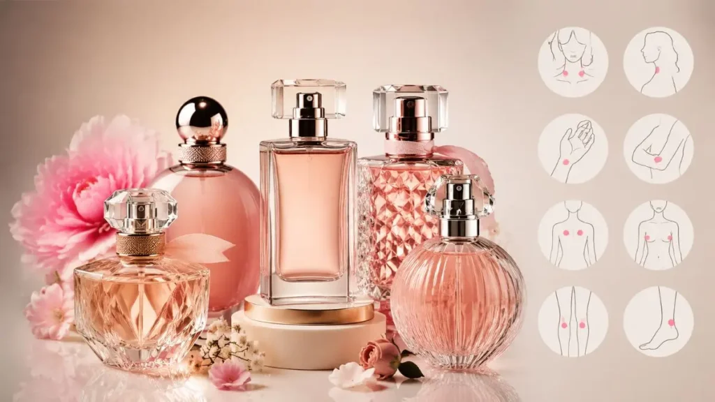 pontos aplicação perfume feminino doce pulsos pescoço