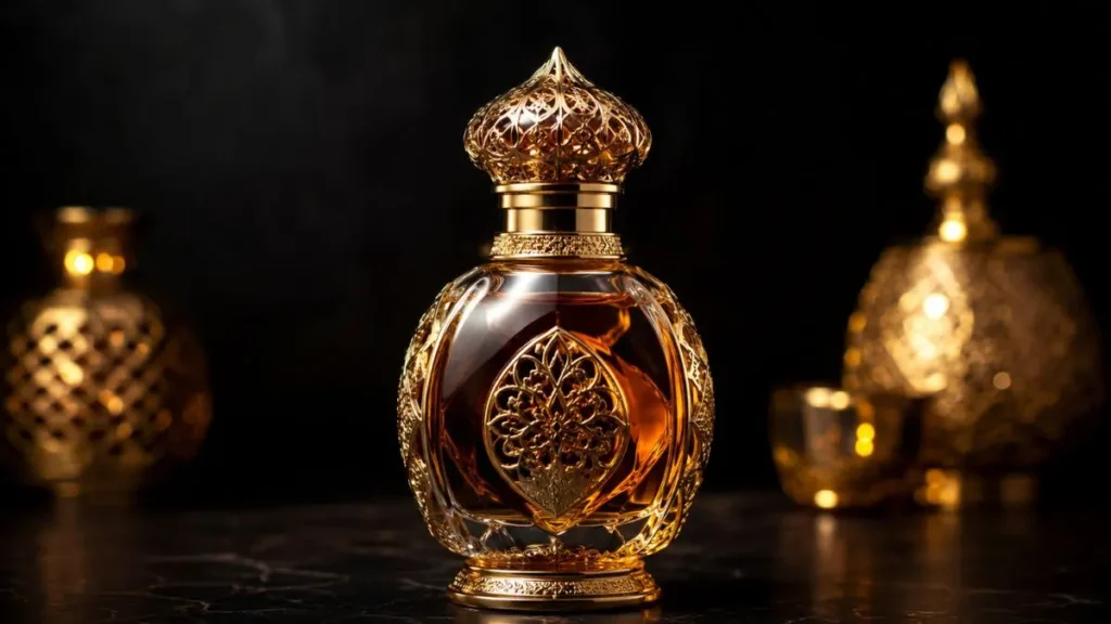 frasco perfume árabe luxo tampa dourada oud